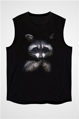 Rakun Siyah Unisex Kolsuz Tişört