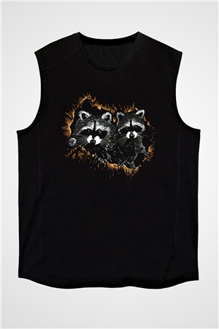 Rakun Siyah Unisex Kolsuz Tişört