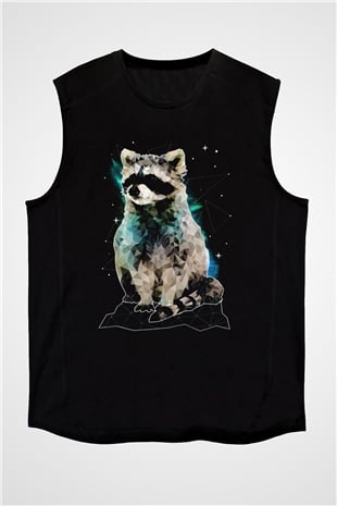 Rakun Siyah Unisex Kolsuz Tişört