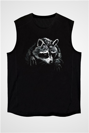 Rakun Siyah Unisex Kolsuz Tişört