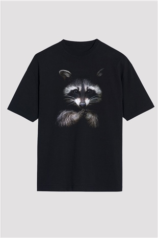 Rakun Siyah Unisex Oversize Tişört T-Shirt