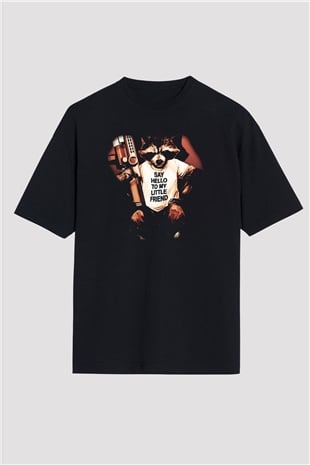 Rakun Siyah Unisex Oversize Tişört T-Shirt