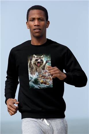 Rakun Siyah Unisex Sweatshirt