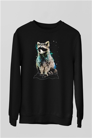 Rakun Siyah Unisex Sweatshirt