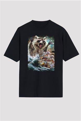 Rakun Siyah Oversize Tişört Oversize T-shirt - TişörtFabrikası