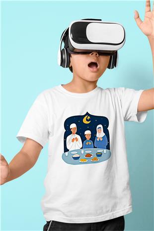 Ramazan Bayramı Baskılı Beyaz Unisex Beyaz Çocuk Tişört - Tshirt