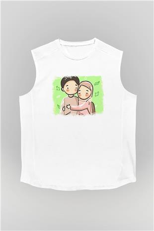 Ramazan Bayramı Baskılı Beyaz Unisex Kolsuz Tişört - Tshirt