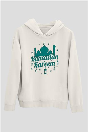 Ramazan Bayramı Baskılı Beyaz Unisex Kapüşonlu Sweatshirt