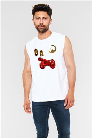 Ramazan Bayramı Baskılı Beyaz Unisex Kolsuz Tişört - Tshirt