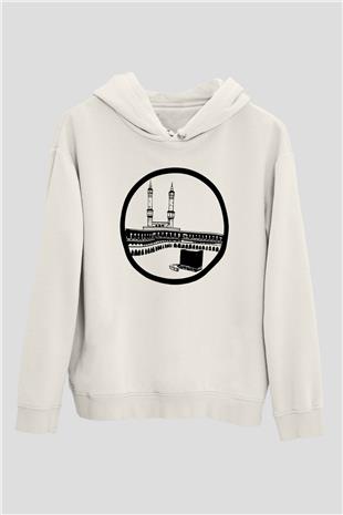 Ramazan Bayramı Baskılı Beyaz Unisex Kapüşonlu Sweatshirt