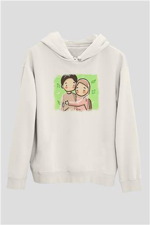 Ramazan Bayramı Baskılı Beyaz Unisex Kapüşonlu Sweatshirt