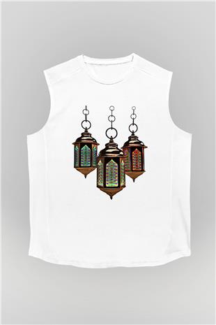 Ramazan Bayramı Baskılı Beyaz Unisex Kolsuz Tişört - Tshirt