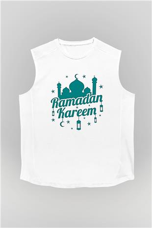 Ramazan Bayramı Baskılı Beyaz Unisex Kolsuz Tişört - Tshirt