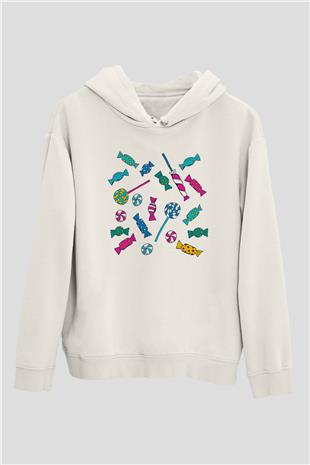 Ramazan Bayramı Baskılı Beyaz Unisex Kapüşonlu Sweatshirt