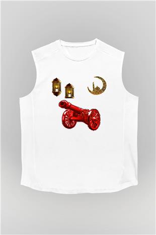 Ramazan Bayramı Baskılı Beyaz Unisex Kolsuz Tişört - Tshirt