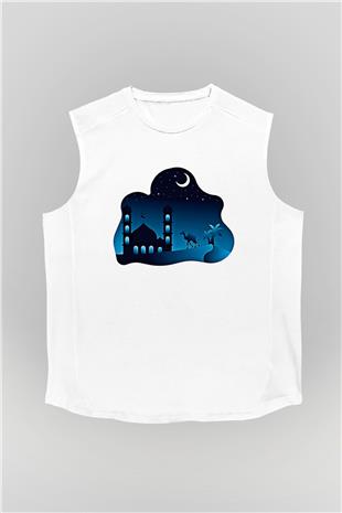 Ramazan Bayramı Baskılı Beyaz Unisex Kolsuz Tişört - Tshirt