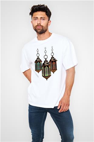 Ramazan Bayramı Baskılı Beyaz Unisex Oversize Tişört - Tshirt