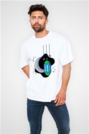 Ramazan Bayramı Baskılı Beyaz Unisex Oversize Tişört - Tshirt