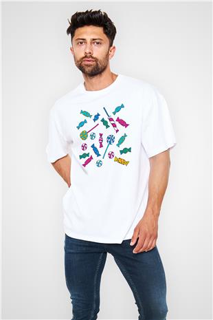 Ramazan Bayramı Baskılı Beyaz Unisex Oversize Tişört - Tshirt
