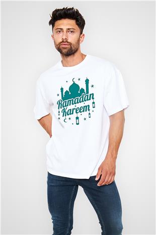 Ramazan Bayramı Baskılı Beyaz Unisex Oversize Tişört - Tshirt