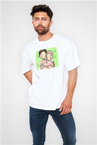 Ramazan Bayramı Baskılı Beyaz Unisex Oversize Tişört - Tshirt