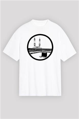 Ramazan Bayramı Baskılı Beyaz Unisex Oversize Tişört - Tshirt