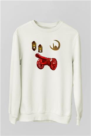 Ramazan Bayramı Baskılı Beyaz Unisex Sweatshirt