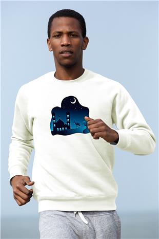Ramazan Bayramı Baskılı Beyaz Unisex Sweatshirt