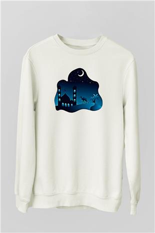 Ramazan Bayramı Baskılı Beyaz Unisex Sweatshirt