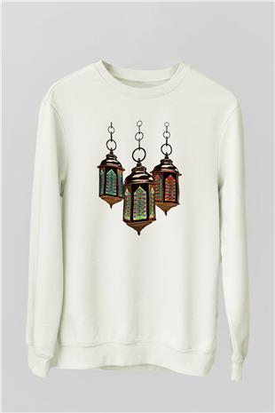 Ramazan Bayramı Baskılı Beyaz Unisex Sweatshirt