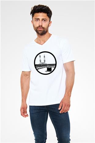 Ramazan Bayramı Baskılı Beyaz Unisex V Yaka Tişört - Tshirt