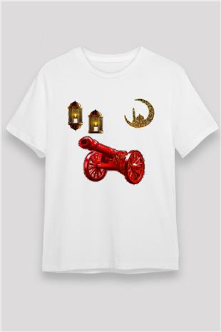 Ramazan Bayramı Baskılı Unisex Beyaz Tişört - Tshirt