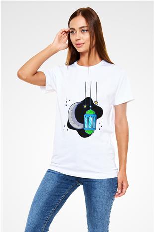 Ramazan Bayramı Baskılı Unisex Beyaz Tişört - Tshirt