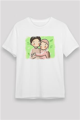 Ramazan Bayramı Baskılı Unisex Beyaz Tişört - Tshirt