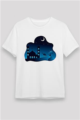 Ramazan Bayramı Baskılı Unisex Beyaz Tişört - Tshirt