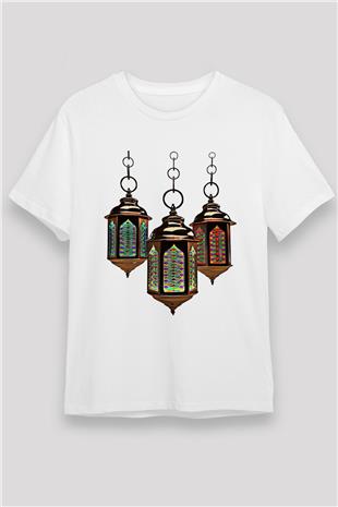 Ramazan Bayramı Baskılı Unisex Beyaz Tişört - Tshirt
