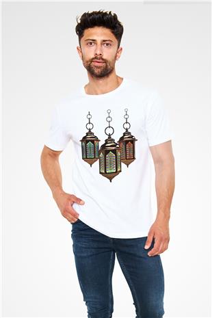Ramazan Bayramı Baskılı Unisex Beyaz Tişört - Tshirt
