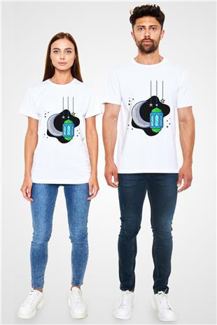 Ramazan Bayramı Baskılı Unisex Beyaz Tişört - Tshirt