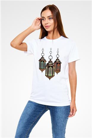 Ramazan Bayramı Baskılı Unisex Beyaz Tişört - Tshirt