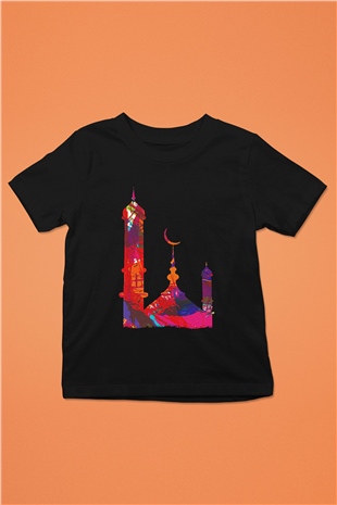 Ramazan Bayramı Baskılı Unisex Siyah Çocuk Tişört - Tshirt
