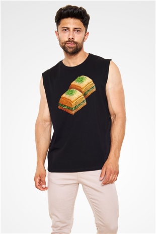 Ramazan Bayramı Baskılı Unisex Siyah Kolsuz Tişört - Tshirt