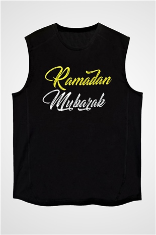 Ramazan Bayramı Baskılı Unisex Siyah Kolsuz Tişört - Tshirt
