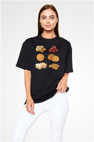 Ramazan Bayramı Baskılı Unisex Siyah Oversize Tişört - Tshirt