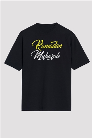 Ramazan Bayramı Baskılı Unisex Siyah Oversize Tişört - Tshirt