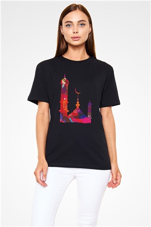 Ramazan Bayramı Baskılı Unisex Siyah Tişört - Tshirt