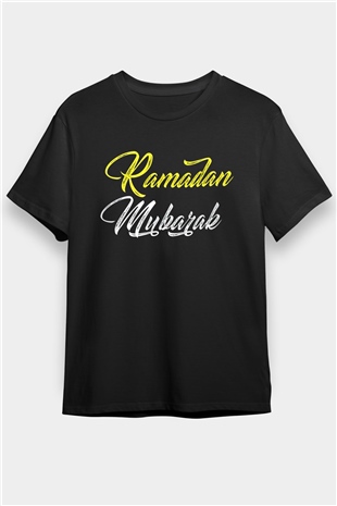 Ramazan Bayramı Baskılı Unisex Siyah Tişört - Tshirt
