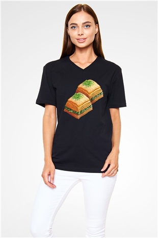 Ramazan Bayramı Baskılı Unisex Siyah V Yaka Tişört - Tshirt