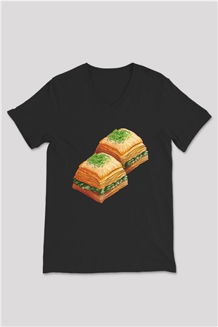 Ramazan Bayramı Baskılı Unisex Siyah V Yaka Tişört - Tshirt