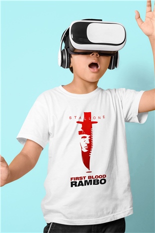 Rambo Baskılı Beyaz Unisex Çocuk Tişört