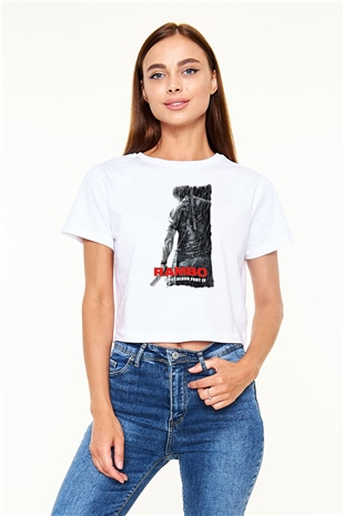 Rambo Beyaz  Crop Top Tişört